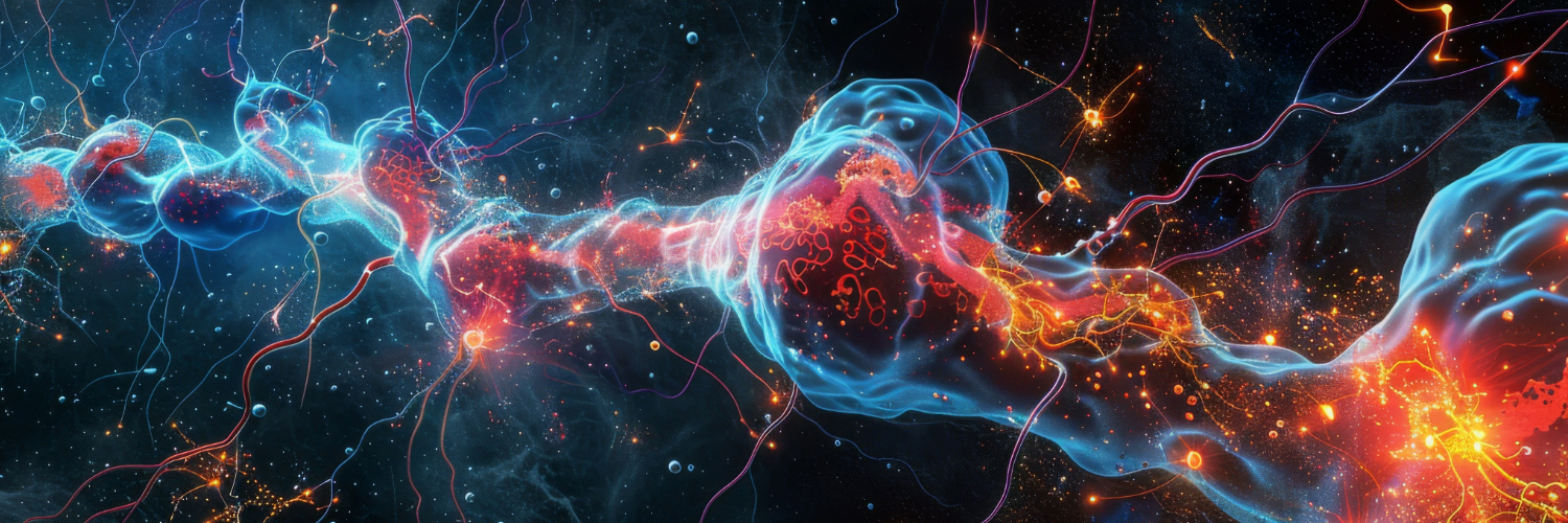 Neural network with blue and orange neurons on a dark background