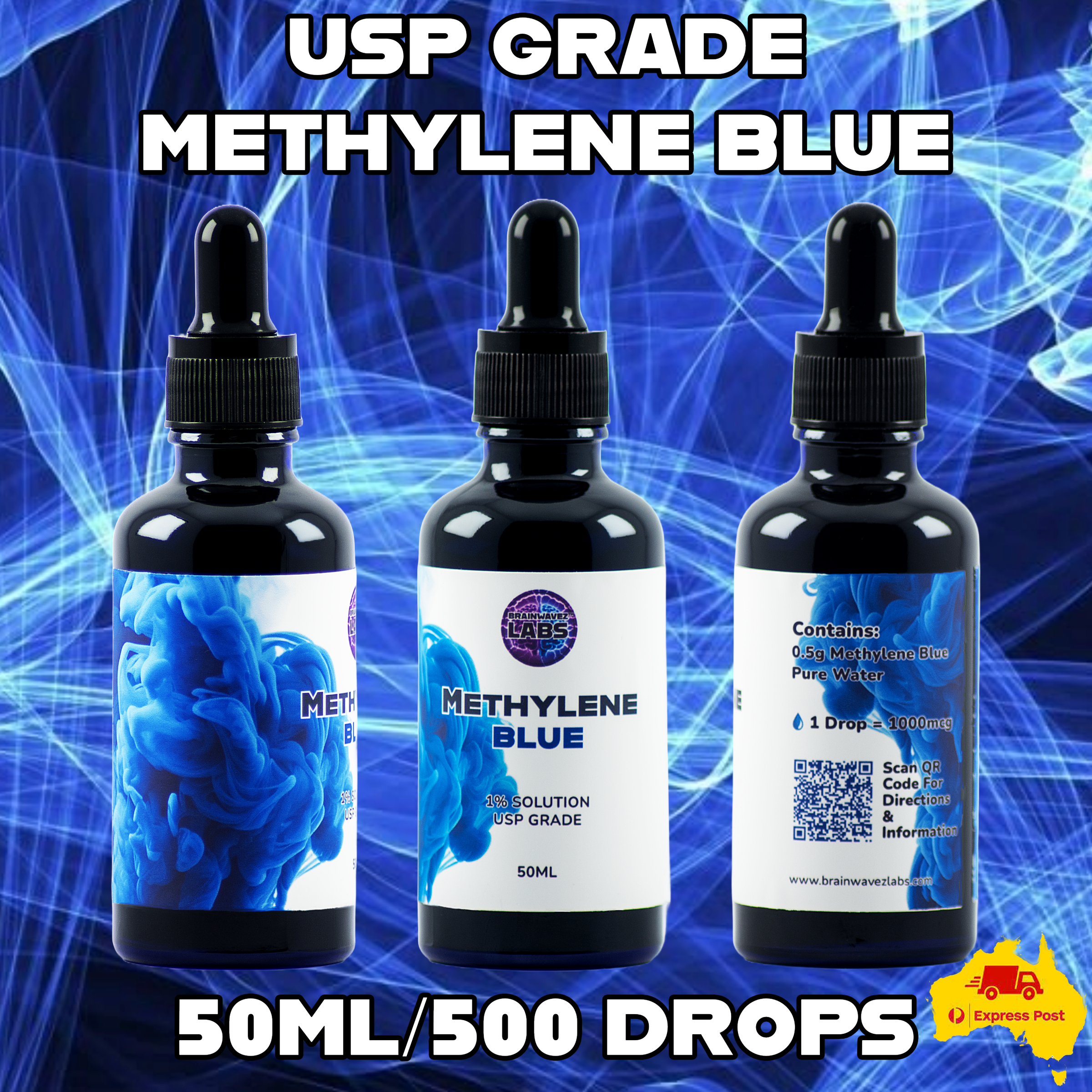 Methylene Blue | USP Grade 1% Solution | 50ML / 0.5g | Ultra High Purity