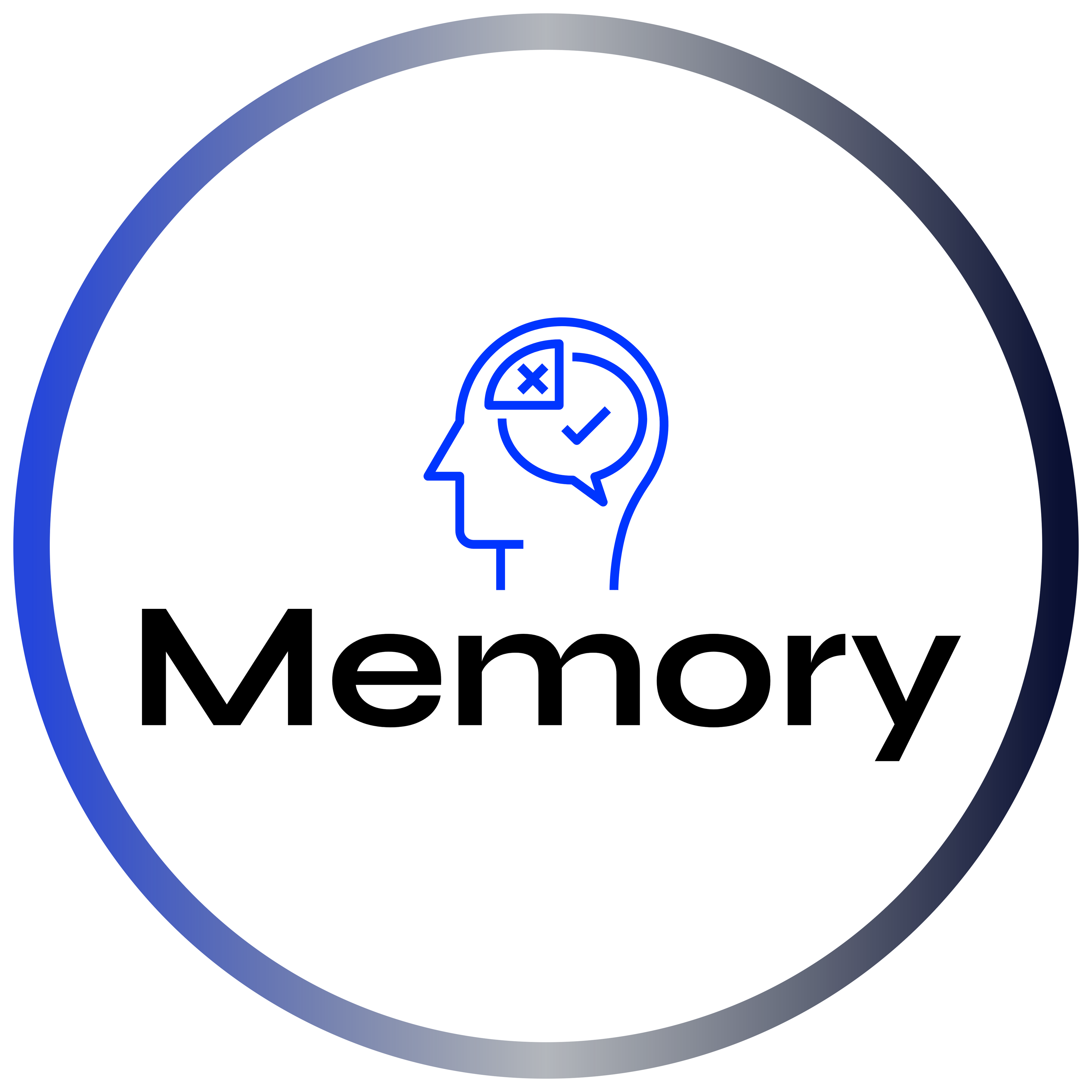 Logo with a brain icon and 'Memory' text inside a circular gradient border.